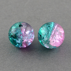 Spray Painted Crackle Glass Beads Strands, Round, Two Tone, Dark Cyan, 12mm, Hole: 1.3~1.6mm, about 66pcs/strand, 31.4 inch