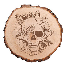 Hojas redondas de madera tallada, para la decoración de la exhibición del hogar, patrón de cráneo, 170~180x15mm