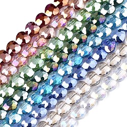 Abalorios de vidrio electroplate hebras, facetados, corazón, color mezclado, 9.5x9.5x5.5mm, agujero: 1 mm, aproximamente 70 pcs / cadena, 24.41 pulgada (62 cm)