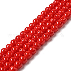 Chapelets de perles en verre peintes, cuisson des peintures, ronde, rouge, 6mm, Trou: 1.3~1.6mm, Environ 133 pcs/chapelet, 31.4 pouce
