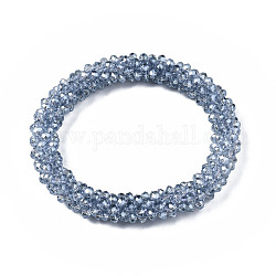 Pulseras elásticas de cuentas de vidrio transparente facetado, lustre de la perla chapado, rerondana plana, acero azul, diámetro interior: 2 pulgada (5 cm)