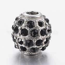 304 strass perline in acciaio inox, tondo, nero, 10mm, Foro: 3 mm