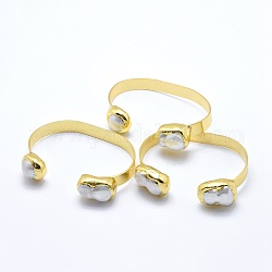 Brazaletes de perlas naturales, con fornituras reales de latón chapado en oro de 24 k, 1-5/8 pulgada (4.1 cm) x2-1/2 pulgada (6.4 cm), 8mm