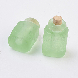 Lampwork handmade pendenti bottiglia di profumo, bottiglia di olio essenziale, smerigliato, cuboide, verde chiaro, 28.5~29mm, Foro: 5.5 mm, capacità della bottiglia: 0.5~1 ml (0.017~0.03 fl. oz)