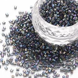 Perles de bugle en verre, couleurs transparentes arc, gris ardoise, 2.5~3x2mm, Trou: 0.9mm, environ 15000 pcs / livre