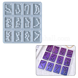 Twelve Constellations Rectangle Pendants Silicone Molds, Resin Casting Molds, for UV Resin, Epoxy Resin Jewelry Making, White, 105x99x3.5mm, Hole: 2mm, Inner Diameter: 19x29mm