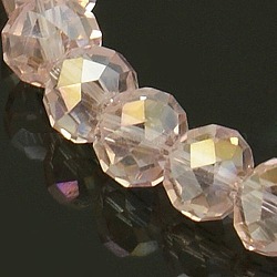Electroplate Glass Beads Strands, AB Color Plated, Faceted Rondelle, Pink, 8x6mm, about 68~70pcs/strand
