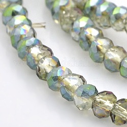 Rondelle facettée demi-arc-en-ciel plaquée perles de verre, clair, 4x3mm, Trou: 1mm, Environ 120 pcs/chapelet, 16 pouce