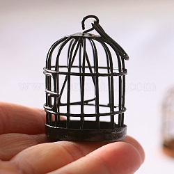 Cage à oiseaux miniature en alliage, pour accessoires de jardin de maison de poupée, faire semblant de décorations d'accessoires, noir, 40x30mm