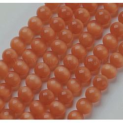 Cat Eye Beads, Round, Orange Red, 6mm, Hole: 1mm, about 66pcs/strand, 14.5 inch/strand