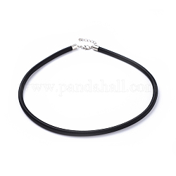 Silk Necklace Cord, with Brass Lobster Claw Clasp and Extended Chain, Platinum, Black, 18 inch