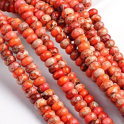 Dyed Natural Imperial Jasper Rondelle Beads Strands, Orange Red, 4.5x2~2.5mm, Hole: 1mm, about 160pcs/strand, 16 inch