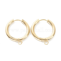 201 Stainless Steel Huggie Hoop Earring Findings, with Horizontal Loop and 316 Surgical Stainless Steel Pin, Real 24K Gold Plated, 25x23x3mm, Hole: 2.5mm, Pin: 1mm