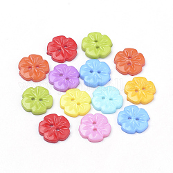 2-Agujero botones acrílicos, flor, color mezclado, 15x2.5mm, agujero: 1.5 mm