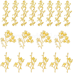 Benecreat 24 pz 3 impostazioni di strass in lega elettroplaccata stile, ramo con fiori, vero placcato oro 18k, vero placcato oro 18k, adatto per strass da 1.2~3.5 mm, 53~97x32~46x5~6mm, 8pcs / style