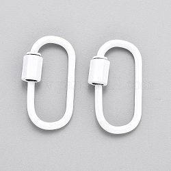 Spray Painted Brass Screw Carabiner Lock Clasps, for Necklaces Making, Oval, White, 26x13x2mm