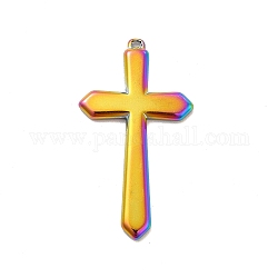Placage ionique (ip) 304 pendentifs en acier inoxydable, breloques de croix, religion, couleur arc en ciel, 44x24x2.5mm, Trou: 1.2mm