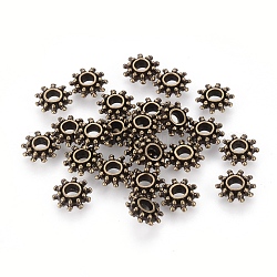 Tibetischen stil Abstandsperlen, Blume, Antik Bronze, Bleifrei und Cadmiumfrei und Nickel frei, 9x3 mm, Bohrung: 2.5 mm