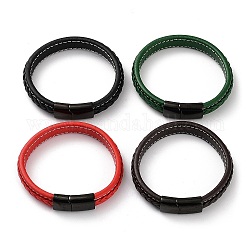 Armband aus geflochtenem Leder in verschiedenen Farben, 304 mit Edelstahl Magnetschließen, Schwarz, 8-1/2 Zoll (21.5~21.7 cm)