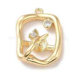 Brass Micro Pave Cubic Zirconia Pendants, Rectangles and Butterflies, Real 18K Gold Plated, 19.5x14x7mm, Hole: 1.2mm