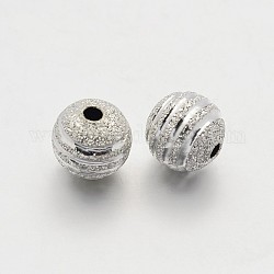 Textured Round Brass Beads, Silver Color Plated, 6mm, Hole: 1.2mm
