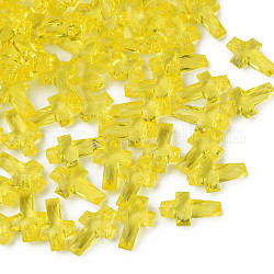 Pendentifs en acrylique transparent , facette, croix, jaune, 16x10x4.5mm, Trou: 1.5mm, environ 3300 pcs/500 g