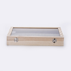 木製のネックレスプレゼンテーションボックス  ガラスとベルベットの枕で  長方形  アンティークホワイト  35x24x5.5cm