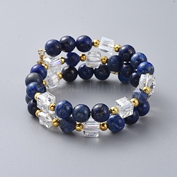 Deux boucles de bracelets de mode, avec des perles de lapis-lazuli naturel (teint), des perles de verre de cube, fleur de lotus 304 breloques en acier inoxydable et perles d'espacement en fer, 2 pouce (5 cm)