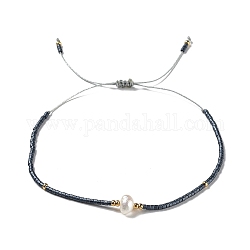 Braccialetti con perle intrecciate con perle finte di vetro e semi, Bracciale regolabile, grigio, 11 pollice (28 cm)