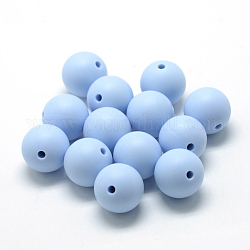 Пищевые экологически чистые силиконовые бусины, круглые, светло-стальной синий, 14~15 мм, отверстие : 2 мм