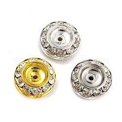 Abalorios de Diamante de imitación de latón, plano y redondo, color mezclado, 15x6~6.5mm, agujero: 1.2~1.4 mm