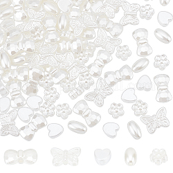 SUPERFINDINGS 400Pcs 5 Style ABS Plastic Imitation Pearl Beads, Mixed Shapes, Creamy White, 8~11x8~16x4~6mm, Hole: 1.2~1.8mm, 80pcs/style