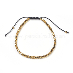 Braided Bead Bracelets, with Electroplate Non-magnetic Synthetic Hematite, Cube, 2-1/8 inch~3-3/8 inch(5.5~8.5cm)