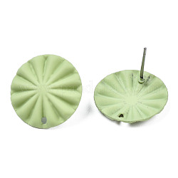 Accessoires de puces d'oreilles en fer peints au spray, avec le trou, plat rond, vert jaune, 17mm, Trou: 1.2mm, pin: 0.7 mm