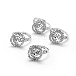 Componenti anello di barretta di ottone, con zirconi, per mezzo forato perle, regolabile, platino, 19.5mm