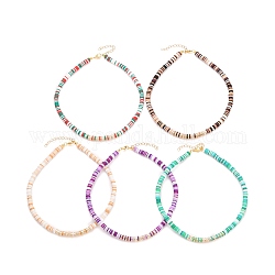 Heishi Perlenketten aus Fimo, mit elektromagnetischen nichtmagnetischen synthetischen Hämatitperlen und 304 Hummerkrallenverschluss aus Edelstahl, Mischfarbe, 14.96 Zoll (38 cm)