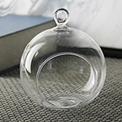 Runder Kerzenhalter aus transparentem Glas zum Aufhängen, Open Mouth Teelichthalter Ball Anhänger Dekorationen, für die Hochzeit, Zuhause, Transparent, 10 cm