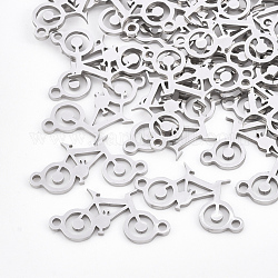 201 Stainless Steel Links connectors, Laser Cut Links, Bicycle, Stainless Steel Color, 20x10x1mm, Hole: 1.4mm