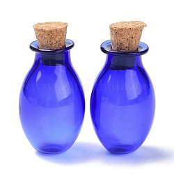 楕円形のガラスのコルク瓶の飾り  ガラスの空のウィッシングボトル  ペンダントデコレーション用のDIYバイアル  ブルー  15.5x26~30mm