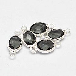 Conectores de enlaces de vidrio de latón chapado en color plateado ovalado facetado, gris pizarra oscuro, 15x6.5x3.2mm, agujero: 1 mm