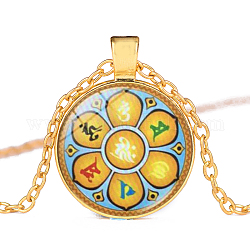 Collier pendentif en verre 7 chakra, bijoux en alliage thème yoga pour femmes, or, 50~55 cm