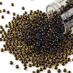 TOHO Round Seed Beads, Japanese Seed Beads, (245) Inside Color AB Jonquil/Jet Lined, 8/0, 3mm, Hole: 1mm, about 10000pcs/pound