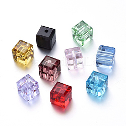 Perles de strass en verre, facette, cube, couleur mixte, 8x8x8mm, Trou: 1.6mm