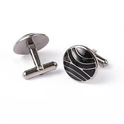 Flat Round 304 Stainless Steel Enamel Cufflinks, Stainless Steel Color, 20mm