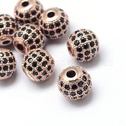Gestell Messing Zirkonia Perlen, langlebig plattiert, Runde, Roségold, 9.5~10x9~9.5 mm, Bohrung: 2 mm