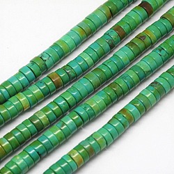 Fili di perline di magnesite naturale, tinto, perline Heishi, Rotondo piatto / disco, verde mare, 6x3mm, Foro: 1 mm, circa 138pcs/filo, 15.74 pollice