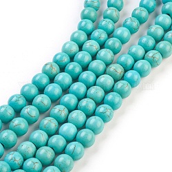 Synthetic Turquoise Beads Strands, Dyed, Round, Light Sea Green, 4mm, Hole: 1mm, about 110pcs/strand, 15.6 inch