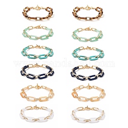 Acrylic & Aluminum Paperclip Chain Bracelets, with 304 Stainless Steel Toggle Clasps and Velvet Bag, Mixed Color, 7-3/4 inch(19.8cm), 6 colors, 2pcs/color, 12pcs/set