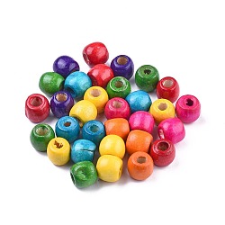 Perles en bois naturel teint, baril, sans plomb, couleur mixte, 11x12mm, Trou: 3~5mm