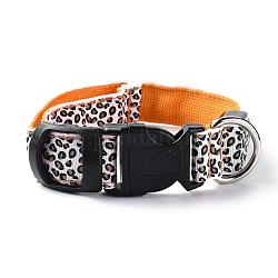 Collar de perro led de poliéster ajustable, con luz intermitente resistente al agua y hebilla de plástico, batería incorporada, estampado de leopardo, oro, 355~535mm